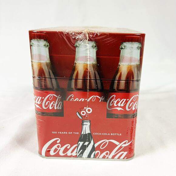 Vtg Coca Cola 100 Years Of The Bottle Tin Box w/ Recipe Cards New Sealed - Picture 6 of 7